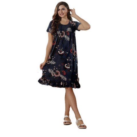 Premium Chic Cotton Nightwear - SNW-Malai - Navy Blue