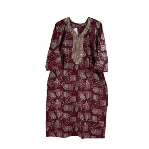 Casual wear kurta with embellished neckline -GLX-Beena 101 - Maroon