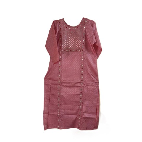Fancy fabric long kurta - RRJ-Fancy Fabric Long Kurta - American Pink