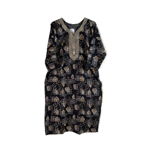 Casual wear kurta with embellished neckline -GLX-Beena 101 - Black