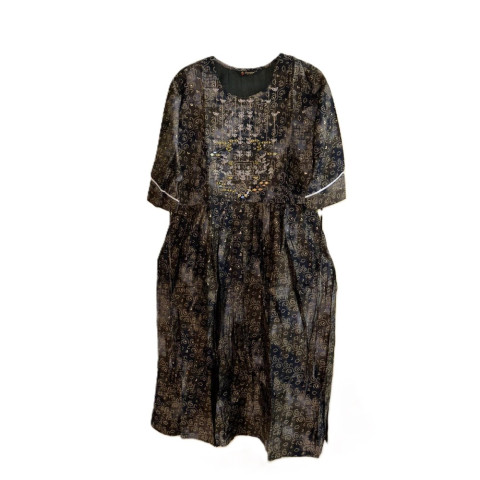 Flared Kurtha in ethnic print - RGN-5002 - Black and Olive Green