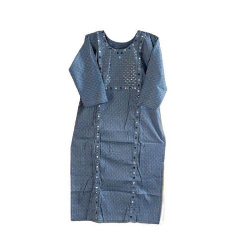 Fancy fabric long kurta - RRJ-Fancy Fabric Long Kurta - Pastel Blue