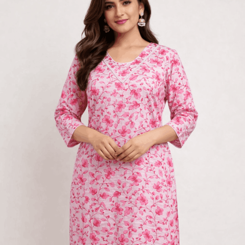 Casual wear cotton kurta- BVN-Beautiful - Light coral pink