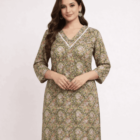 Casual wear cotton kurta- BVN-Beautiful - Pista green