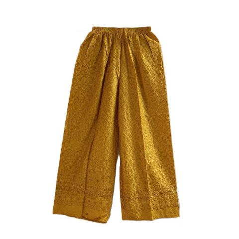 Embroidery Chikankari Palazzo - MAA-Rayon Palazzo - Mustard Yellow