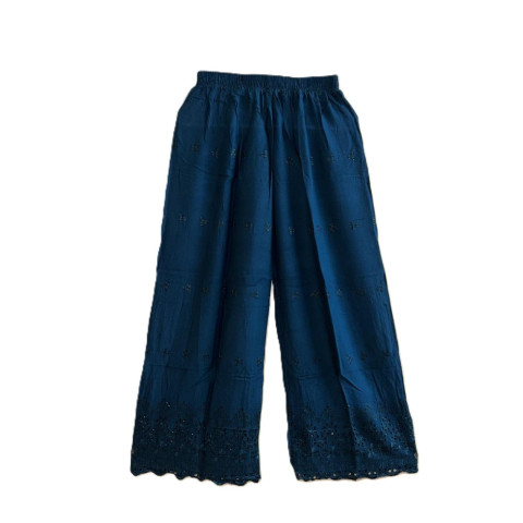 Embroidery Chikankari Palazzo - MJS-Rayon Palazzo - Dark Teal Blue