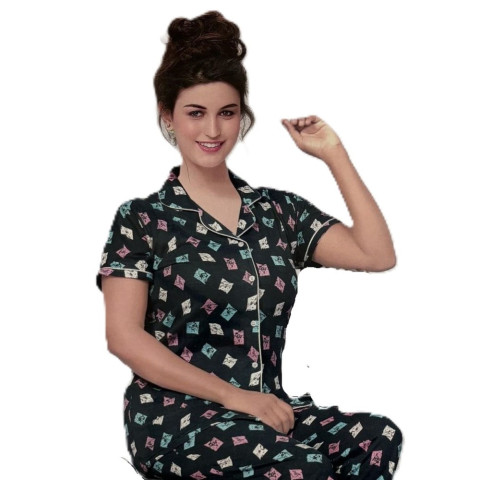Collared cotton pyjama set -RAMD-Shinkar Collar - Navy Teal