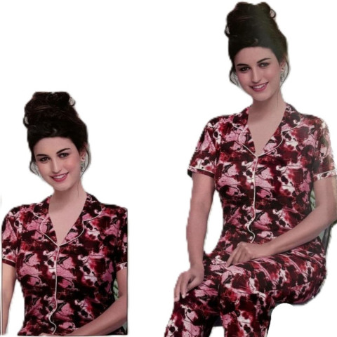 Collared cotton pyjama set -RAMD-Shinkar Collar - Maroon