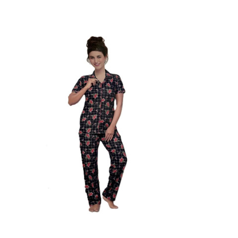 Collared cotton pyjama set -RAMD-Shinkar Collar - Blue