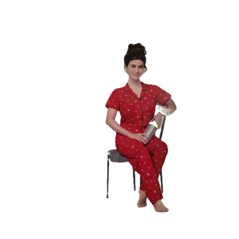 Collared cotton pyjama set -RAMD-Shinkar Collar - Red