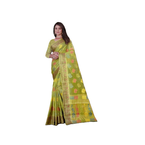 Woven Organza sarees with stonework - DNA-Hansmala - Pista Green