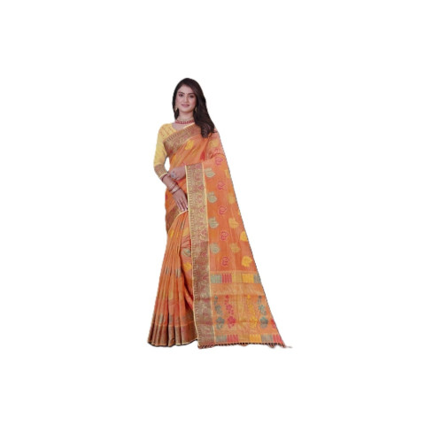 Woven Organza sarees with stonework - DNA-Hansmala - Peach