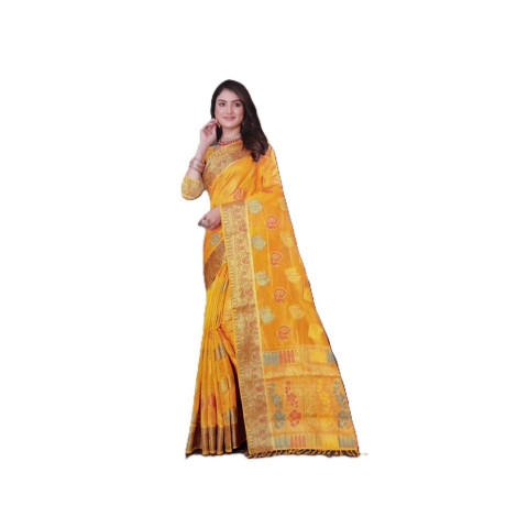 Woven Organza sarees with stonework - DNA-Hansmala - Mango Yellow