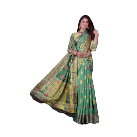 Woven Organza sarees with stonework - DNA-Hansmala - Sea Green