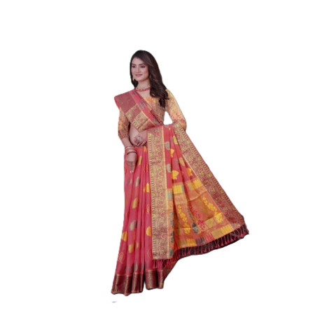 Woven Organza sarees with stonework - DNA-Hansmala - Dark Coral Pink