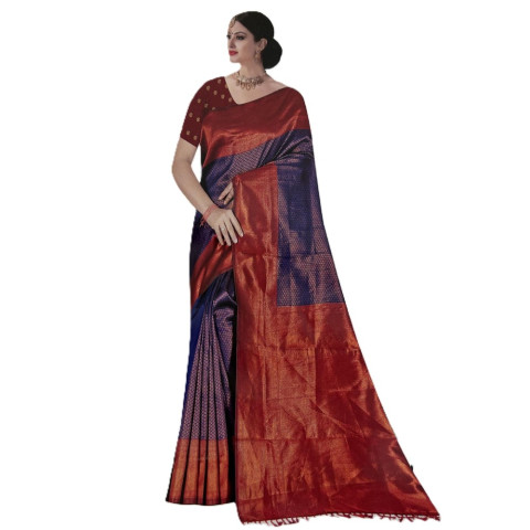 Woven Brocade Silk sarees - TUL-Mayuri Silk - Violet with Red border