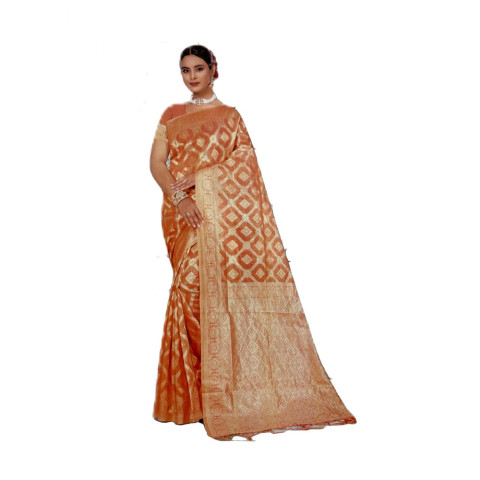 Zari Woven Tissue Sarees VDX-Kora Tissue - Pastel Orange