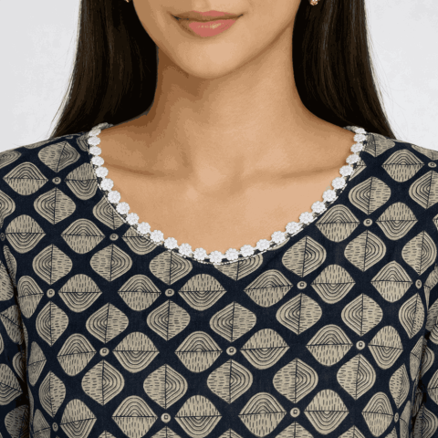 Cotton Kurta Set - PP-Nirma 3pcs 1003 - Black and pearl yellow