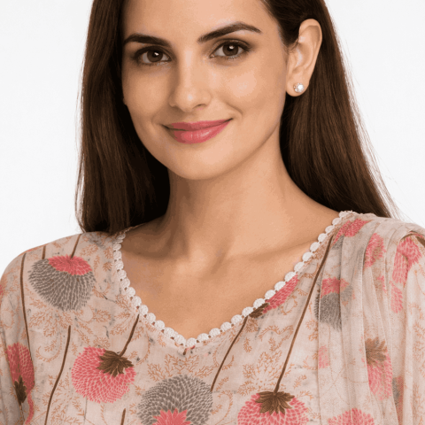 Cotton Kurta Set - PP-Nirma 3pcs 1001 - Light peach